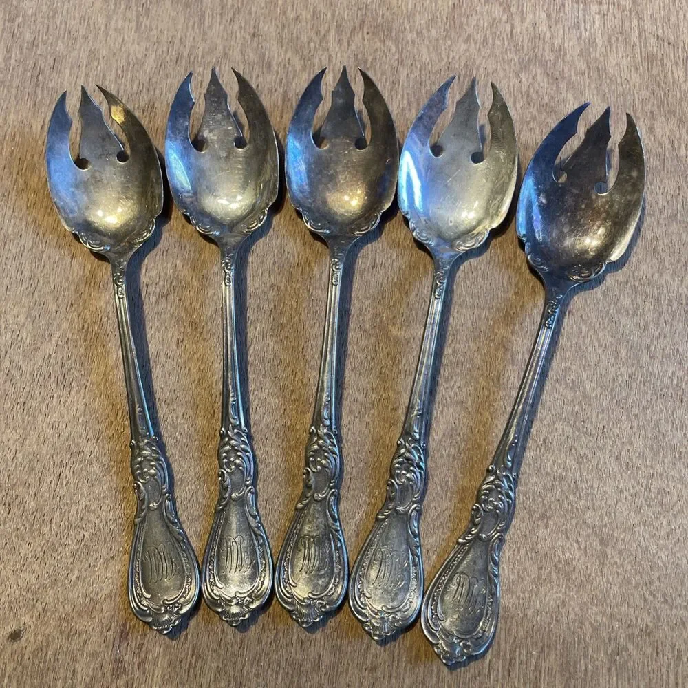 Rogers Bros Silver Plate Sporks 5 Pcs Monogrammed Tarnished